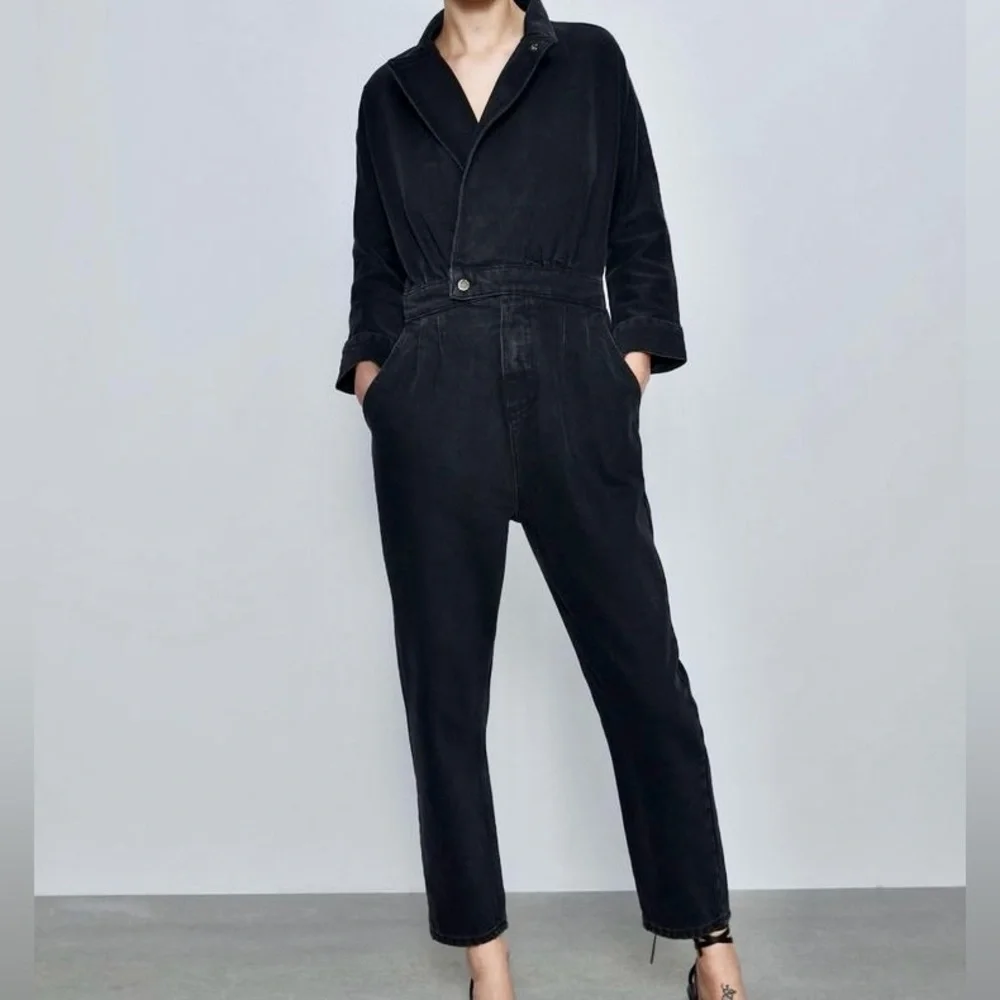 Zara never worn off black/gray jean denim jumpsuit